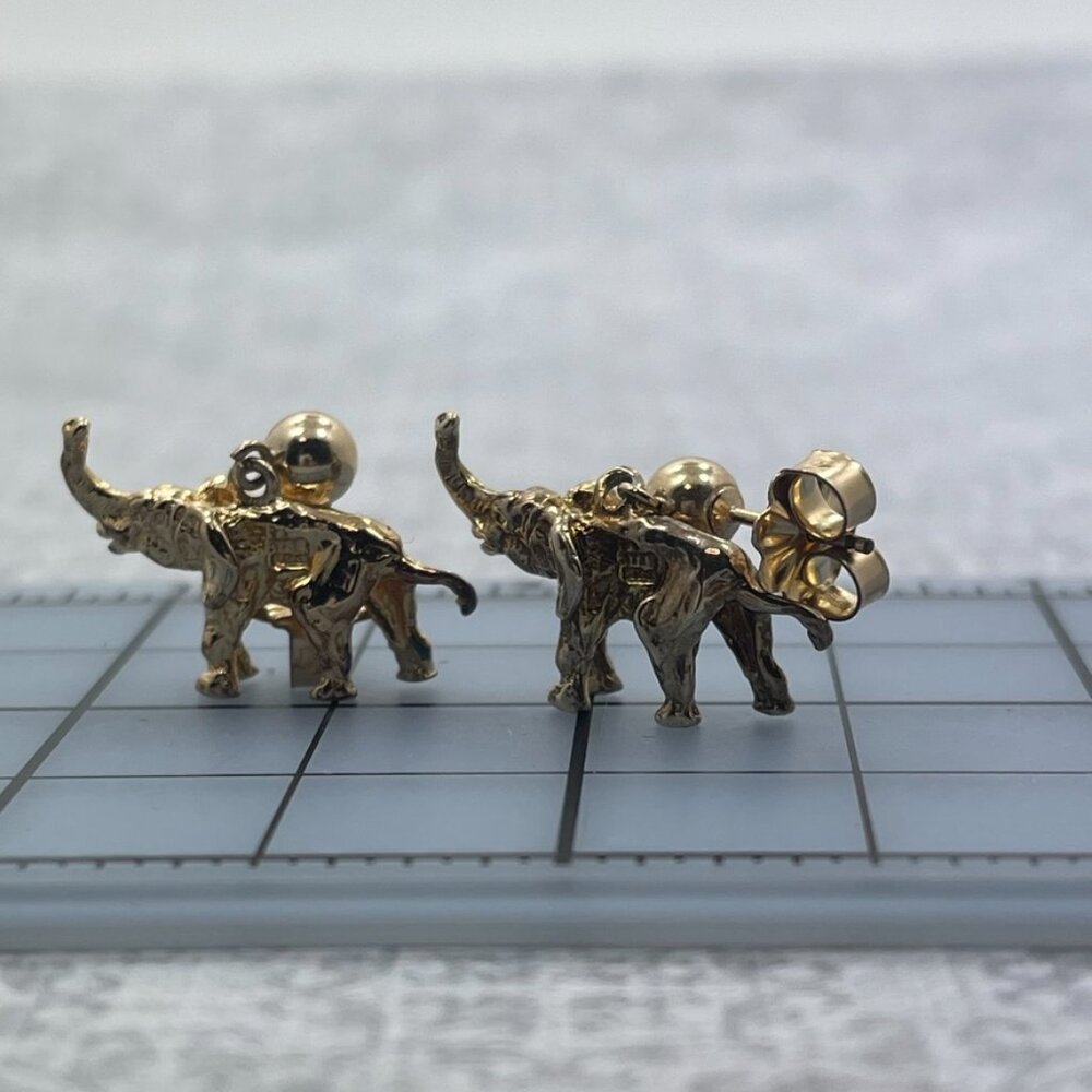 Sterling Elephant Drop Earrings with 14K Gold Filled Studs - Picture 4 of 5